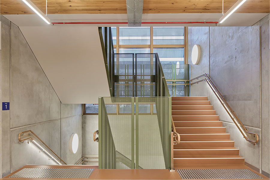 Clifton Hill Passive House Primary School - staircase with 35m2 window
