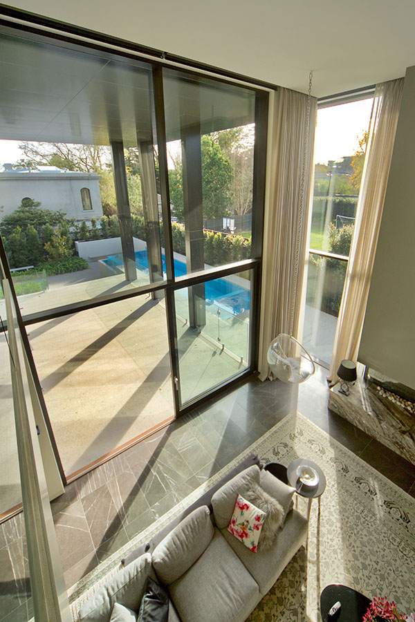 Facade with giant sliding door